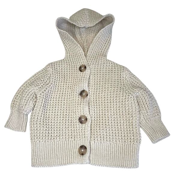 Old Navy Textured Cardigan Sweater Hoodie Girls/Boys 0-3M Cream Cotton - Picture 1 of 7